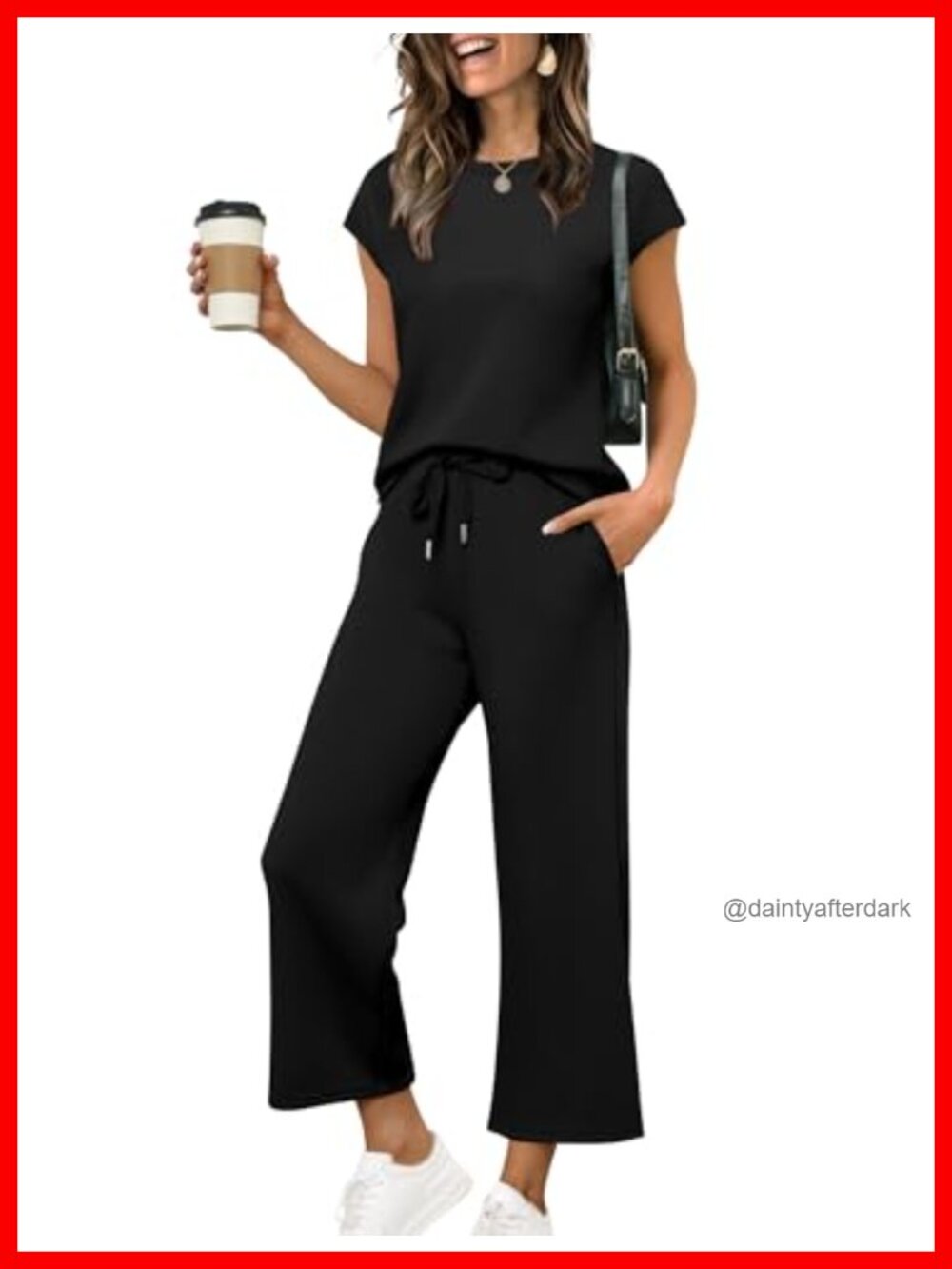 Two Piece Pant Set Cap Sleeve Loose Fit Polyester Blend Casual Vacation